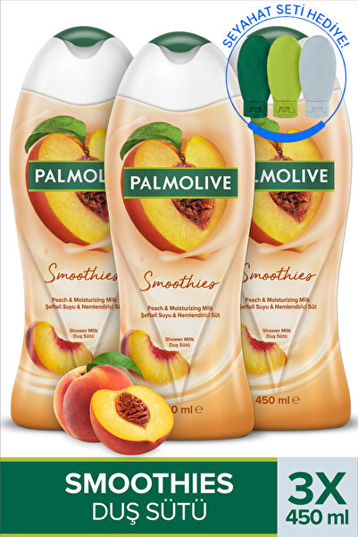 Palmolive Smoothies Şeftali Duş Jeli 450 ml x3 + Seyahat Kiti Hediye