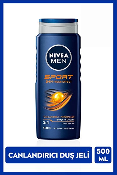 NIVEA MEN Erkek Duş Jeli Sport 500ml, Canlandırıcı, Mineral, Vücut Saç ve Yüz...