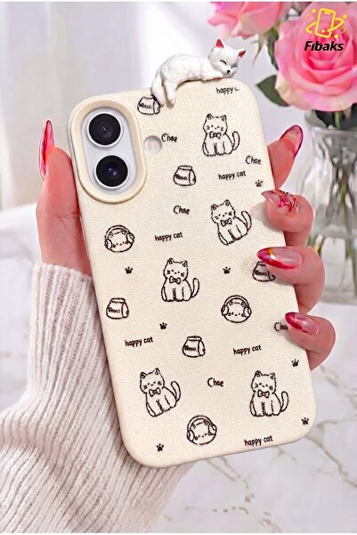 iPhone 17 Case 3D Sleeping Cat Pattern Happy Cat Pattern Shock Absorber Flexible Silicone