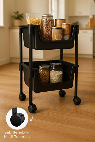 Kitchen Life 2 Katlı Tekerlekli Organizer Raf Oyuncak Dolabı,Mutfak Rafı , Ba...
