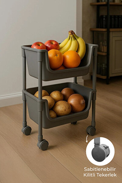 Kitchen Life 2 Katlı Tekerlekli Organizer Raf Oyuncak Dolabı,Mutfak Rafı , Ba...