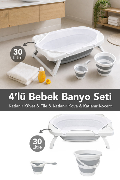 Meleni Baby 4'lü Katlanır Bebek Banyo Seti - Katlanabilir Bebek Küveti, Su Ko...