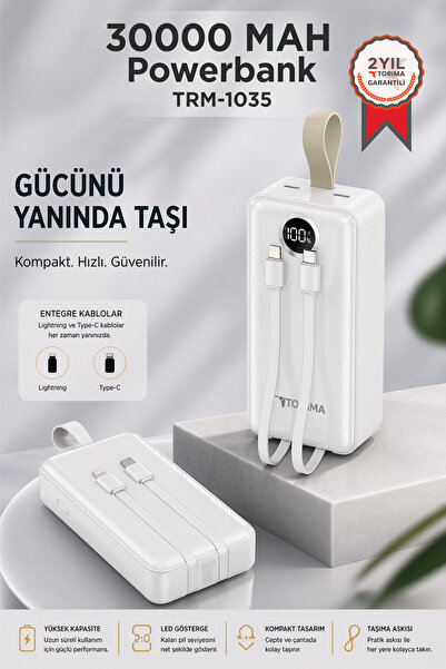Torima Powerbank Dijital Göstergeli 2 Çıkışlı 30.000 Mah Taşınabilir Hızlı Şa...