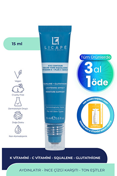 Licape Morluk ve İnce Çizgi Karşıtı, Aydınlatıcı Vitamin K + C Göz Altı Serum...