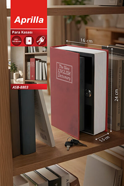Aprilla ASB-8803 Kitap Görünümlü Para Kasası | Gizli Tasarım & Anahtarlı Kili...
