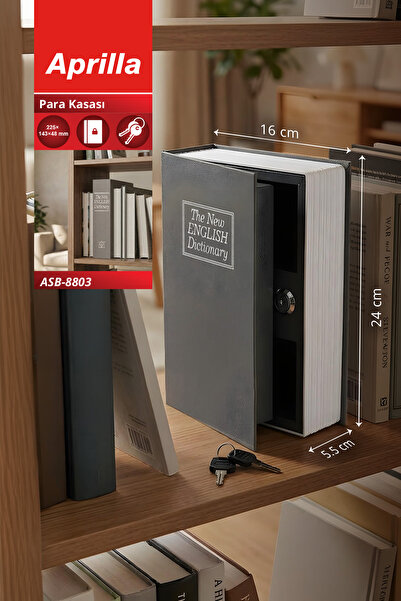 Aprilla ASB-8803 Kitap Görünümlü Para Kasası | Gizli Tasarım & Anahtarlı Kili...