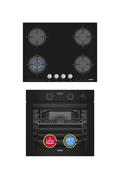 Simfer 11 Fonksiyon Steam Master Siyah 2'li Ankastre Set (Fırın + Ocak)