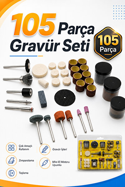 Badem10 Gravür Seti 105 Parça Matkap Dramel Makine Uyumlu Kalıpçı Taşlama Zım...