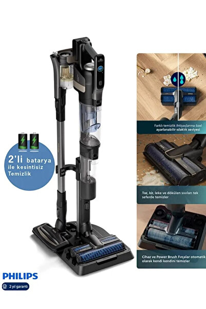 Philips Aqua Trio Serisi 3'ü 1 Arada Dikey Şarjlı Süpürge Siyah 9000