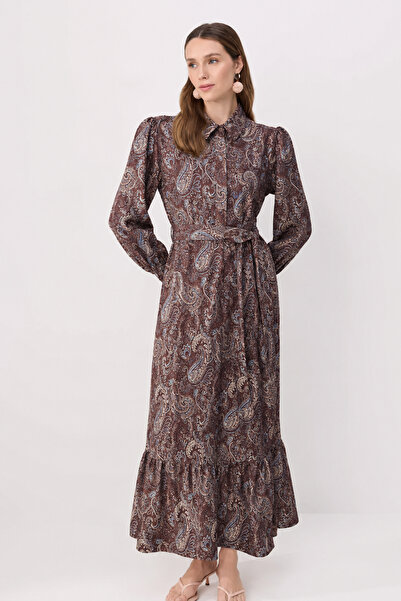 Trendyol Modest Καφέ μεταξωτό υφασμάτινο σάλι με σχέδιο για φόρεμα χιτζάμπ TC...