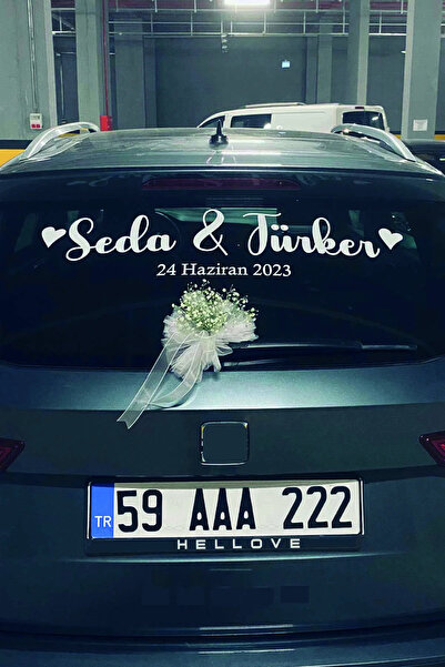 AVMmarketim Gelin Arabası Sticker Süs Dekoratif İsim ve Tarih Yazılı Özel Etiket