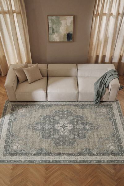 Cool Halı Private XW Yeşil Gri Vintage Halı Klasik Soft Modern Makinede Yıkan...