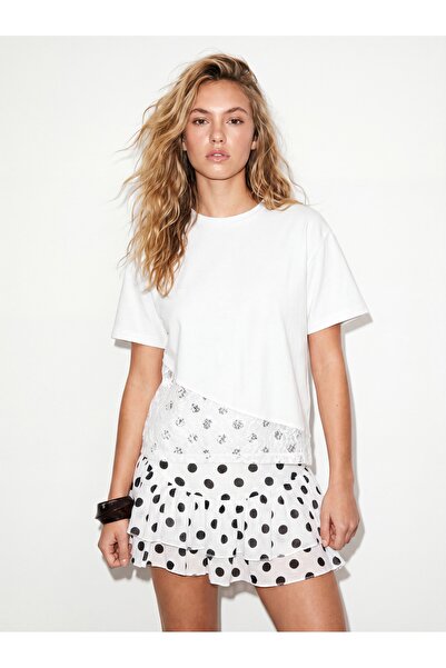 Drop by TrendyolMilla Bela suknja, majica sa čipkastim detaljima TDRSS26TS00012