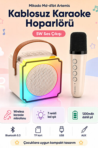 Mikado MD-61BT Artemis Krem TF Kart+USB+Bluetooth Destekli Wireless Karaoke M...