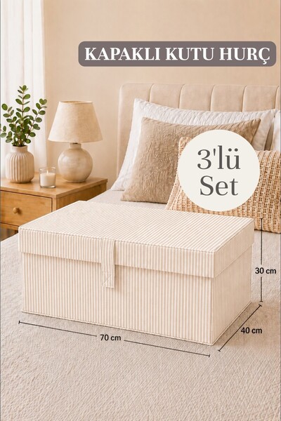 Helen's Home Set de 3 cutii de depozitare cu capac de dimensiuni mari 70x40x3...