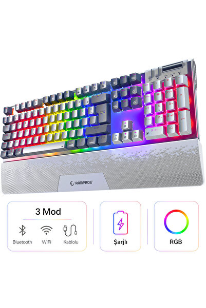 Rampage Carbon Pro Bg Bluetooth Klavye Şarjlı Wifi Kablosuz Klavye Rgb Red Me...