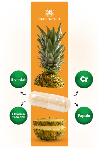 Naturalnest Bromelain Plus 500 mg 60 Kapsül- Bromelain, Papain, Krom