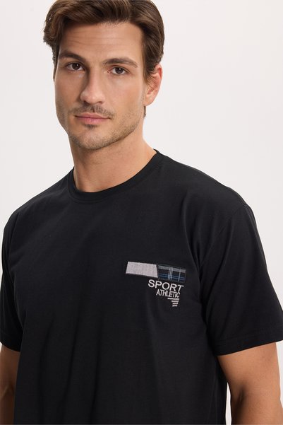 Tudors Men's standard fit regular cut cotton crew neck short sleeve elasticated black pajama set