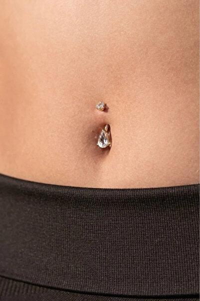 Doa Minik Damla Taşlı Zirkon Göbek Piercing 316l Cerrahi Çelik/10 Mm/taş 6mm*9mm