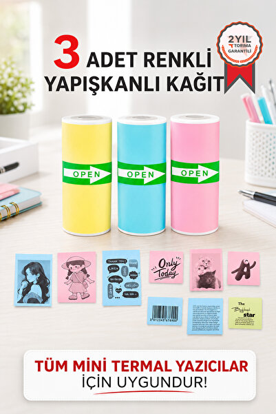 Torima Termal Rulo Kağıt Tüm Mini Makinalarla Uyumlu 1 Paket (3 Adet) Renkli