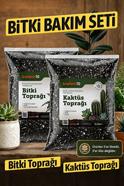 Badem10 İkili Bitki Bakım Seti 1 Adet 5 Litre Kaktüs Toprağı + 1 Adet 5 Litre...