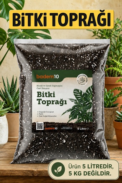 Badem10 (5 LİTRE) Organik Cocopeat Perlit Pomza Karışımlı Genel Bitki Kullanı...