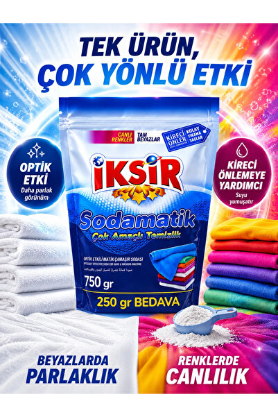 IKSIR Sodamatik Matik Çamaşır Sodası 750 gr Kireç Önleyici Çok Amaçlı Temizlik