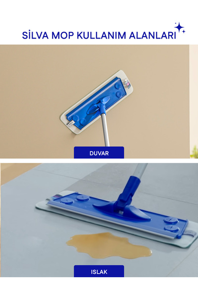 Silva Ultrafiber Mop 2’li Set – Zemin & Yüksek Alanlar İçin Islak & Duvar Mop Bezi