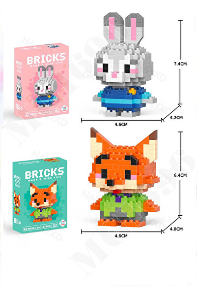 New Block Judy Hopps - Nick Wilde Mini Bricks 3D Puzzle / Sevimli Figür / 2'L...