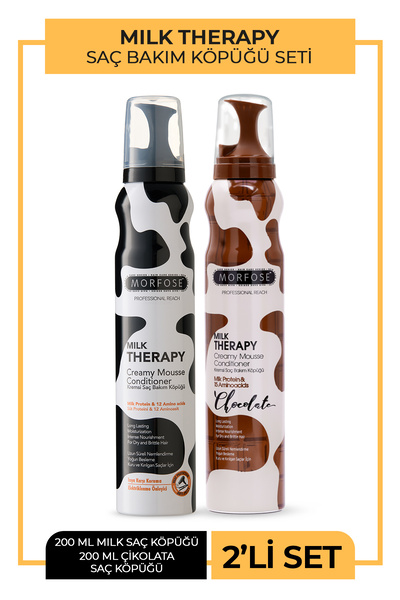 Morfose Milk Therapy Saç Köpüğü + Chocolatte Saç Köpüğü 200 ml - Besleyici, K...