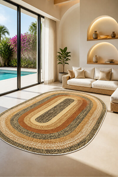 Decomia Home Dijital Kaymaz Yıkanabilir Hasır Gör. Modern Salon Halısı Mutfak...