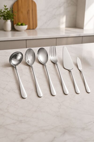 Chavin 6 Piece Silver Serving Spoon Fork Spatula Jam Set for Presentation Cin...