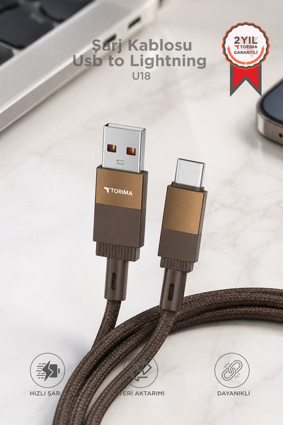 Torima Şarj Kablosu Usb to Lightning Data Kablo U18 Kahverengi