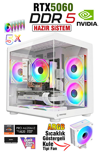Zeiron Battle Pro X60 Ryzen 5 7500F 16GB DDR5 RAM 512GB SSD RTX5060 Tavsiye Sistem Oyun Bilgisayarı