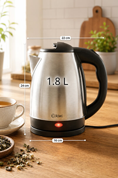 Kiwi KK-3331 Su Isıtıcı Kettle | 1500W & 1.8 L Paslanmaz Çelik & 360 Kablosuz Kullanım & Otomatik Kapak