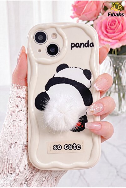 Fibaks iPhone 11 Kılıf Tasarımlı Desenli Kamera Korumalı Panda Beyaz Püsküllü...