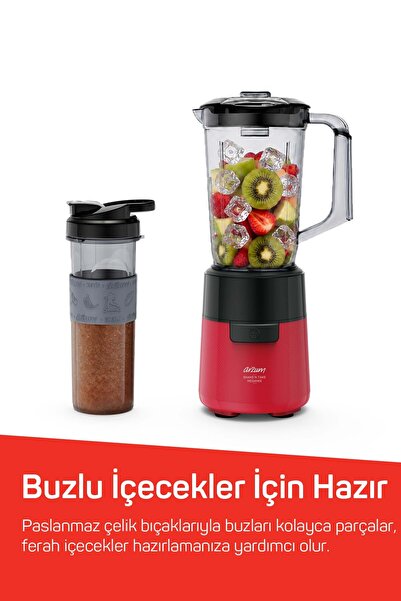 Arzum AR1196 Shake'N Take Megamix Sürahi Blender 550W, 1L Sürahi, 550 ml Taşınabilir Şişe, Kırmızı