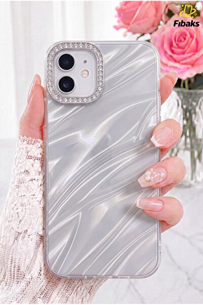 Fibaks iPhone 11 Kılıf Taşlı Parlak Dalga Desenli Kamera Çerçeveli Darbe Emic...