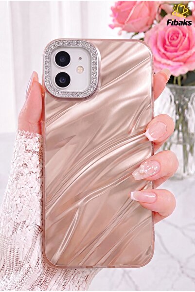 Fibaks iPhone 11 Kılıf Taşlı Parlak Dalga Desenli Kamera Çerçeveli Darbe Emic...