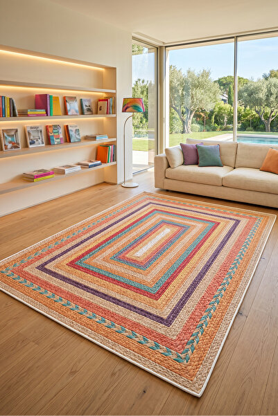 Decomia Home Dijital Kaymaz Yıkanabilir Renkli Jüt Görünümlü Salon Halısı Çoc...