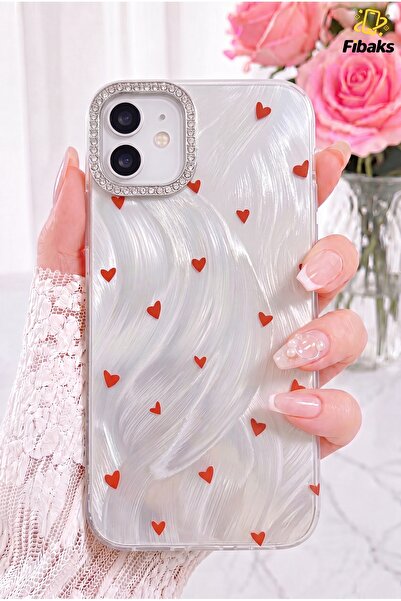 Fibaks iPhone 11 Kılıf Işıltılı Aşk Serisi Taşlı Kamera Çerçeveli Kalp Desenl...