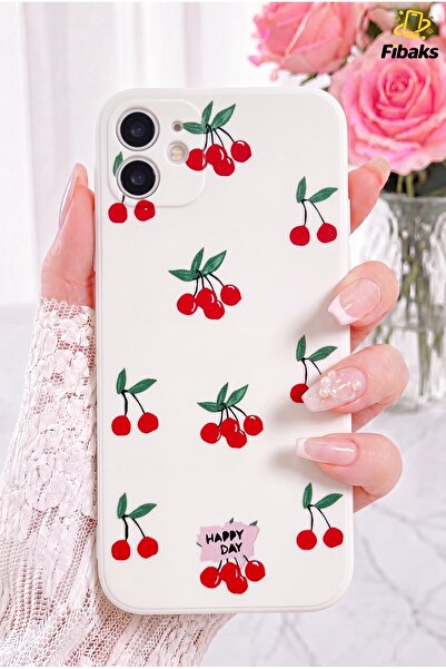 Fibaks iPhone 11 Kılıf Tasarımlı Desenli Kamera Korumalı Kiraz Tasarımlı Yumu...