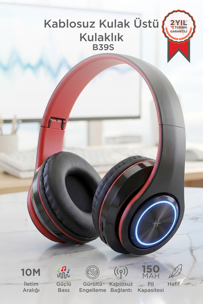 Torima Bluetooth Kulaklık Rgb Işıklı Kulak Üstü Kablolu Kablosuz Kulaklık B39...