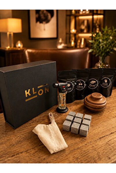 KLON PREMİUM HEDİYELİK VİSKİ TÜTSÜLEME SETİ, 1 SMOKER, 9 ADET MERMER KÜPLER, ...