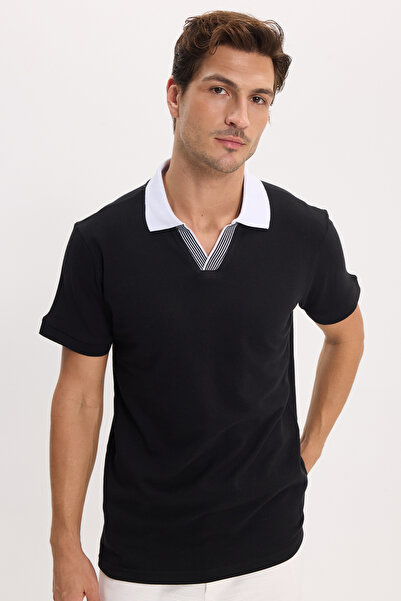 Tudors Muška Slim fit uska kroj 100% pamuk crna polo majica