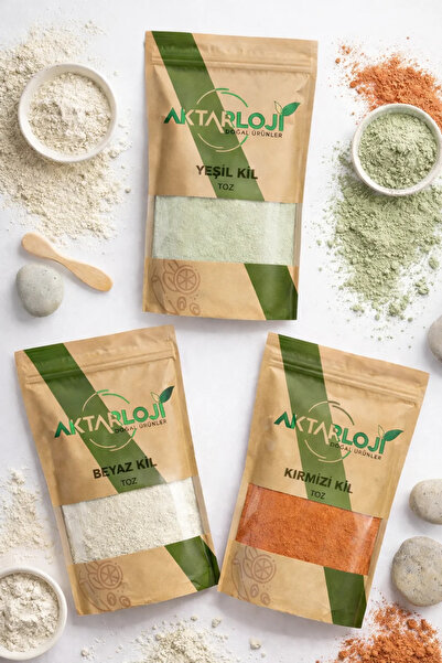 aktarloji 3-piece natural clay set - white, green, red 500 gr x3 / premium pa...