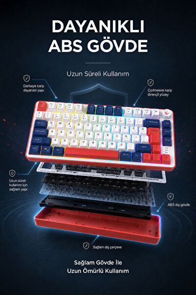 Rampage Clicky 75 Üç Renkli Mekanik Hisli RGB Türkçe Q Membrane Oyuncu Klavyesi