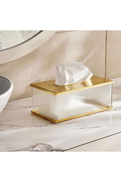 PAN HOME غطاء صندوق مناديل زجاجي من أستريد 26×14×10 سم - ذهبي