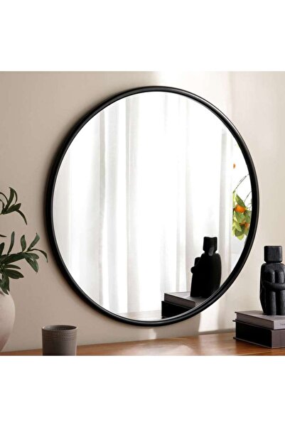 PAN HOME Miso Pp Frame Round Wall Mirror Dia 70cm - Black