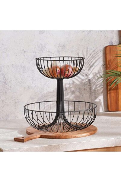PAN HOME Kara 2-tier Metal Fruit Basket 31x31x30cm -black